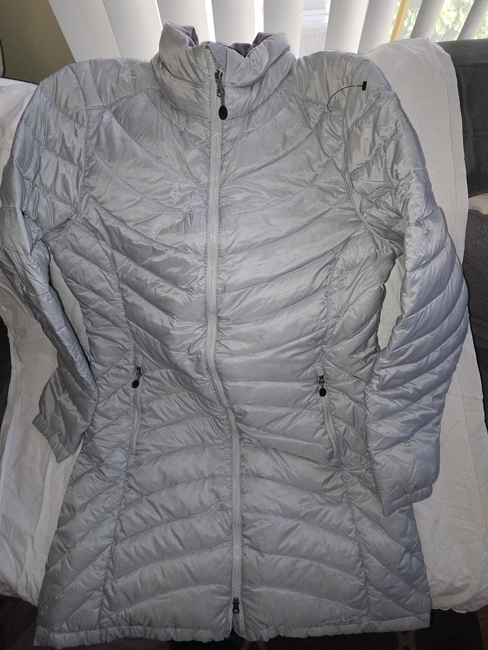 L.L. Bean Light Gray Packable Quilted Puffer Coat